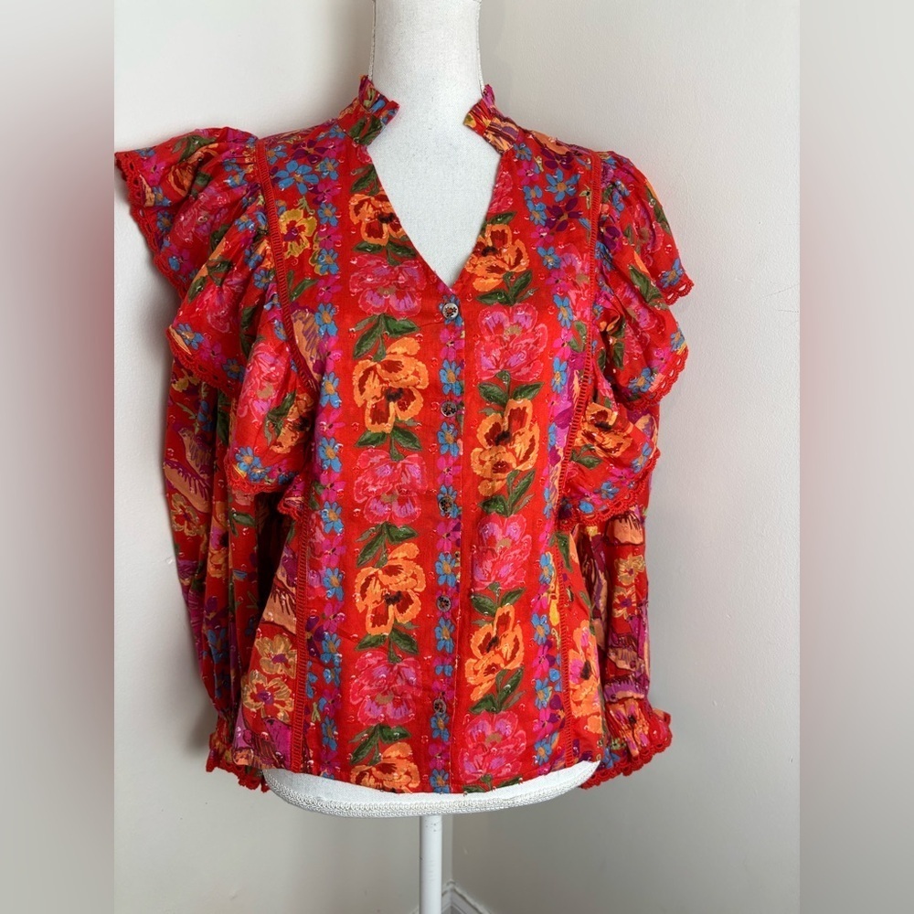 FARM Rio Red Spring Bananas Blouse Size Medium NWT - Picture 7 of 11